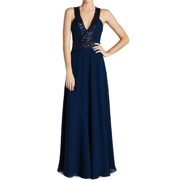 Dress the Population Women's Delani Sequin Crepe Gown Navy Size S NWOT - Picture 1 of 12